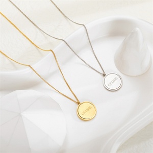 Custom Round <b>Gold</b> Plated 18K <b>Solid</b> <b>Gold</b> Blank Engraved Letter <b>Pendant</b> Necklace for Wedding Engagement Anniversary - Product Image 4