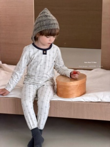 Set <span class=keywords><strong>Pigiama</strong></span> Unisex per Bambini 95,5% Cotone 4,5% Spandex Autunno Inverno Tinta Unita Maniche Lunghe Disponibile - Product Image 5