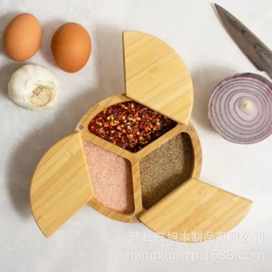 Wooden Spice Box Solid Wood Magnetic Lid Swivel Divided <b>Storage</b> <b>Kitchen</b> Seasoning Container - Product Image 1