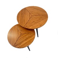 Ensemble de 2 tables basses en bambou, style moderne, tables d'appoint rondes et imbriquées pour salon