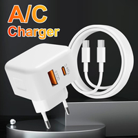 Adaptateur secteur mural compact 20W 18W Type-C USB-A double port, charge rapide PD et QC3.0