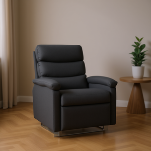 Fauteuil inclinable gris foncé moderne avec revêtement en cuir PU, fonctionnement manuel, accoudoirs rembourrés, dossier solide, design contemporain - Product Image 2