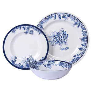 12 piece Melamine Dinnerware Sets for 4 Plates and Bowls Sets Suitable for Indoor and Outdoor Use Unbreakable