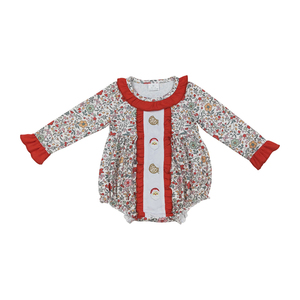 RTS vente en gros de barboteuse à manches longues brodée du père noël pour bébé fille vêtements de printemps et d'automne - Product Image 1