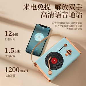 Mini Retro Bluetooth <b>Speaker</b> With Vinyl Turntable Design Portable Desk <b>Audio</b> Player 5-10W Rechargeable Battery Radio Function - Product Image 3