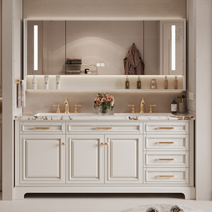 <span class=keywords><strong>Meuble</strong></span>-lavabo de salle de bain avec vasque simple/double, miroir LED intelligent anti-buée, armoire avec plan de travail en marbre - Product Image 1
