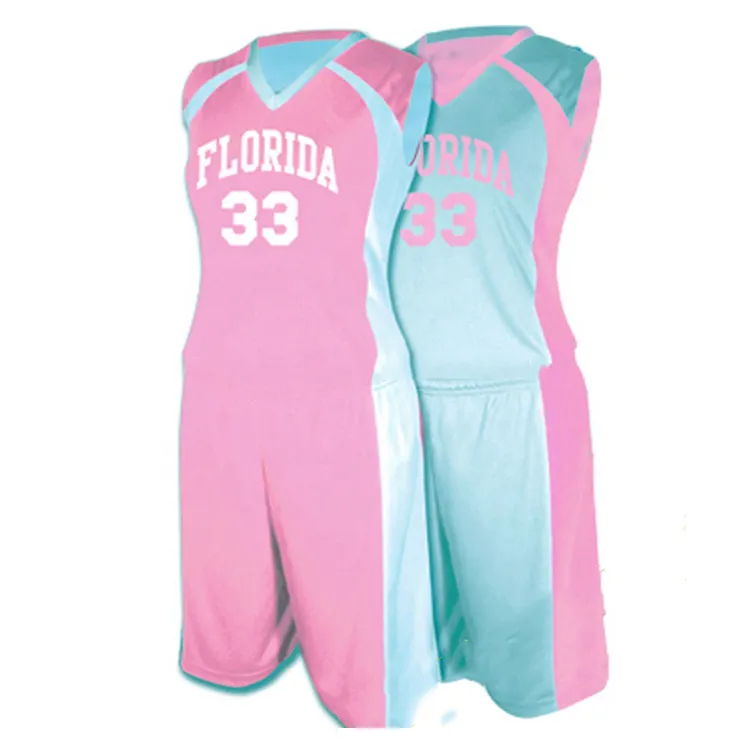 Jersey Basket Populer Wanita, Jersey Basket Gaya Baru, Pakaian Basket Merah Muda Logo Kustom Nama Tim Kustom