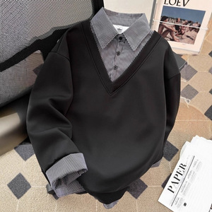 <span class=keywords><strong>Pull</strong></span> simple rétro à col chemise effet deux-pièces pour <span class=keywords><strong>homme</strong></span>, style universitaire décontracté, coupe ample, à manches longues, printemps 2026 - Product Image 3