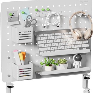 Pegzone Panneau perforé métallique de bureau mural, support de rangement sans perçage, organisateur de bureau rectangulaire thermolaqué - Product Image 5