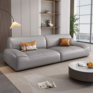 Sofá Moderno de Cuero Genuino, Diseño Cuadrado de Una Línea, Mueble Duradero para Sala de Estar - Product Image 4