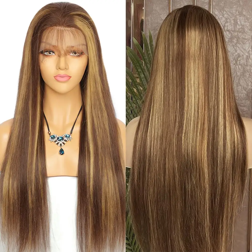 Ombre Lace Front Wig Human Hair Highlight 13x4 HD Straight Lace Front Wigs 4/27 Colored Honey Blonde HD Wigs For Women Glueless