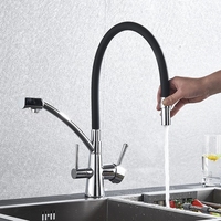 Robinet de cuisine chromé avec filtre à eau, double poignée thermostatique, douchette extractible, cartouche céramique, installation monotrou
