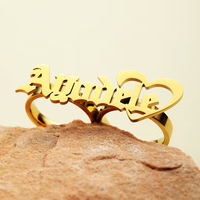 Nouvelle bague classique en acier inoxydable plaqué or 18 carats avec double lettre personnalisable, cadeau de mariage pour femme, bijoux