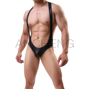 Naylon bodysuit erkekler kolsuz V seksi erotik tulum yetişkin erkek cosplay tanga tarzı bodysuit