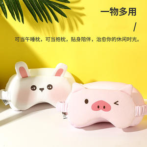 Máscara de Ojos de Conejo Adorable, Almohada en Forma de U con Relleno de Partículas de Espuma, Suave Ayuda para Dormir, Esencial para Viajes, Blanca con Orejas Rosas - Product Image 4