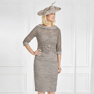 Mumuleo Vente en gros de robes de mère argentées en dentelle Robes de mère de la mariée Longueur au genou Manches 3/4 Costume de mère pour la fête 2024 - Product Image 2