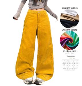 Mùa Thu Và Mùa Đông Của Phụ Nữ Retro Cao Eo Rộng Rộng Rộng Chân Vải Nhung Quần Dây Kéo Bay & Nút Đóng Cửa Giản Dị Thẳng Quần - Product Image 2