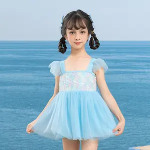 Pakaian renang anak bunga gaun 2024 dengan rok untuk anak perempuan bayi balita pakaian renang musim panas pakaian pantai ruffles satu potong OEM kustom