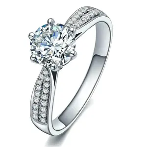 Modyle — bague de mariage classique en argent sterling, grand diamant, momanite 18K