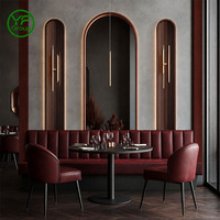 Ensemble de mobilier de restaurant de luxe en cuir rouge demi-cercle, table en marbre et chaises, banquette pour hôtel et restaurant commercial