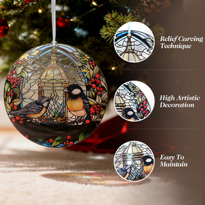 Adorno de Vidrio Colgante para Ventana, Atrapasoles de Vidrio con Dos Pájaros, Regalos Decorativos con Cinta para Mujeres, Navidad, Invierno - Product Image 3