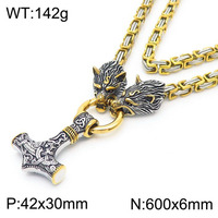 Collier en acier inoxydable de style impérial mode tête de loup double section accessoires de chaîne pendentif marteau de Thor pour hommes