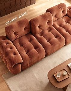 Sofá Modular de 3 Plazas Tapizado en Corduroy Premium Estilo Mid-Century para Sala de Estar - Product Image 1