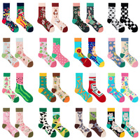 AB Socks Cartoon gebreid asymmetrisch ontwerp Trendy eigenzinnig kleurrijk paar tot halverwege de kuit