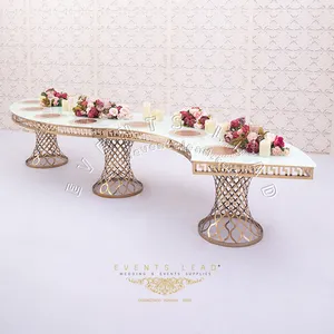 Nuova moda oro mezza luna tavolo in acciaio inox a forma di S banchetto di nozze tavolo per la vendita