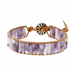 crystals healing stones 2024 wholesale adjustable bohemia handmade natural amethyst tube beads wrap bracelets bangles