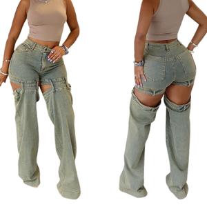 กางเกงยีนส์ขากว้างสไตล์วินเทจสำหรับผู้หญิง ขายส่ง รุ่น Y2k ผ้าฝ้าย 100% ล้างสีแบบแอซิดฟอก ทรงหลวม แต่งผ้าแบบแพทช์เวิร์ค เหมาะกับการแต่งตัวแบบ OOTD - Product Image 3