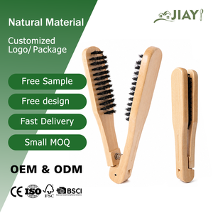 <span class=keywords><strong>Cepillo</strong></span> de pelo de cerdas de jabalí antiestático de doble cara en forma de V con mango de madera natural premium para extensiones de cabello y alisado - Product Image 1