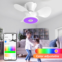 Ventilateur de plafond en plastique de 24 pouces avec lumière, mini haut-parleur RGB scandinave, commande vocale Wi-Fi, moteur DC pour chambre d'enfant, OEM ODM