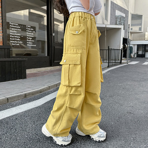 Pantalons <span class=keywords><strong>cargo</strong></span> pour filles, grandes filles, printemps automne 2025, nouveau style coréen décontracté, jambe large droite, coton, taille élastique - Product Image 6