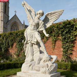 YOUFINE Statua Personalizzata di San Michele Arcangelo in Marmo Bianco a Grandezza Naturale, Scultura Decorativa per Chiesa o Giardino Esterno - Product Image 1