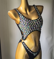 Maillot de bain une pièce pour femme, style monokini, avec découpes et strass, 3 couleurs, pour boîte de nuit, tailles S-L