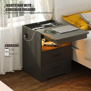 Chevet intelligent personnalisable pour chambre à coucher avec <span class=keywords><strong>tiroir</strong></span>, compartiment secret verrouillable, charge sans fil, conception à capteur et lumière LED - Product Image 2
