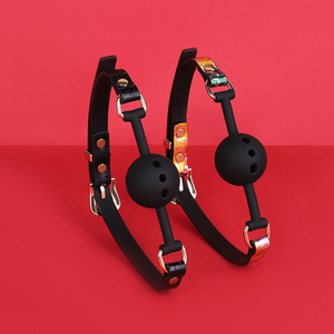 Jouets sexuels pour adultes en cuir noir, menottes BDSM, boule buccale pour gorge profonde avec chaîne pour équipement de bondage, collier en cuir érotique - Product Image 2