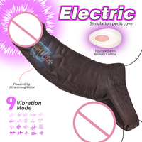 Housse de pénis électrique à 9 modes de vibration avec télécommande, en silicone, pour couple adulte