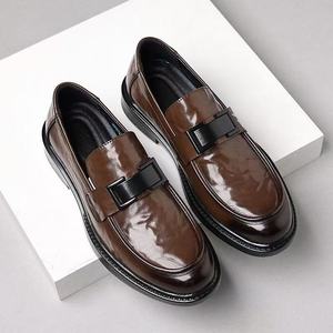 New men's genuine leather high-end business casual work slip-on thick-<b>soled</b> trendy formal leather <b>shoes</b> - Product Image 3