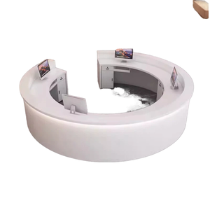 Bàn tiếp tân tròn sơn trắng đơn giản và hiện đại trong sảnh khách sạn, Bàn Thông tin hình bầu dục, quầy thu ngân - Product Image 6