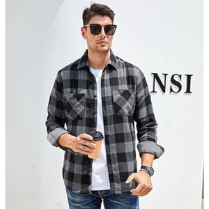 Camisa de Franela con Capucha para Hombre, Abrigada |   Chaqueta a Cuadros Forrada |   Fábrica OEM - Product Image 4