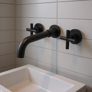Robinet de lavabo mural 8 pouces en laiton noir, design minimaliste, style contemporain - Product Image 2