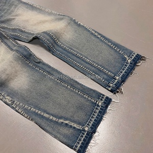 Jeans en denim bleu vintage personnalisés pour hommes, effet délavé, coupe courte, style baggy - Product Image 4