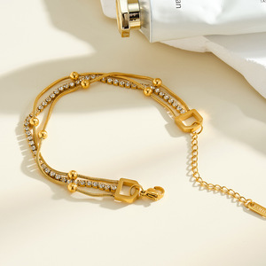 <span class=keywords><strong>Bracelet</strong></span> en or 18 carats serti de diamants pour femmes, <span class=keywords><strong>bracelet</strong></span> en acier inoxydable luxueux et haut de gamme, vente en gros d'usine à bas prix - Product Image 2
