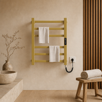 Sèche-serviettes mural pour salle de bain, porte-serviettes chauffant à barres plates dorées avec panneau numérique côté droit