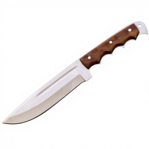 Couteau Bowie à lame fixe avec manche en bois de rose, étui en cuir, acier Damas, bord dentelé, DIY OEM - Product Image 1