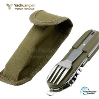 Ensemble de couverts multifonctionnels 7-en-1 en acier inoxydable, couteau, cuillère, fourchette pliables pour le camping en plein air, les pique-niques, les voyages