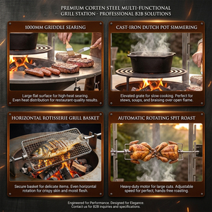 Parrilla Modular de Acero Corten Premium con Asador Giratorio Automático, Almacenamiento de Leña, Recolector de Cenizas y Olla para Cocinar - Product Image 4