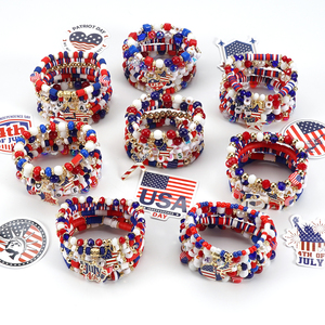 10 Braccialetti Geometrici Classici con Perline in Plastica Bandiera Americana 2025 Nuovi per Donne e Ragazze <span class=keywords><strong>4</strong></span> Luglio Giorno dell'Indipendenza USA Rosso Patriottico - Product Image 1